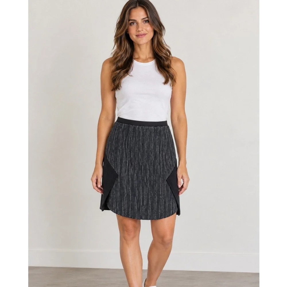Elie Tahari Courtney Skirt 10 A-line Dotted Asymmetrical Curved Hem Linen Blend